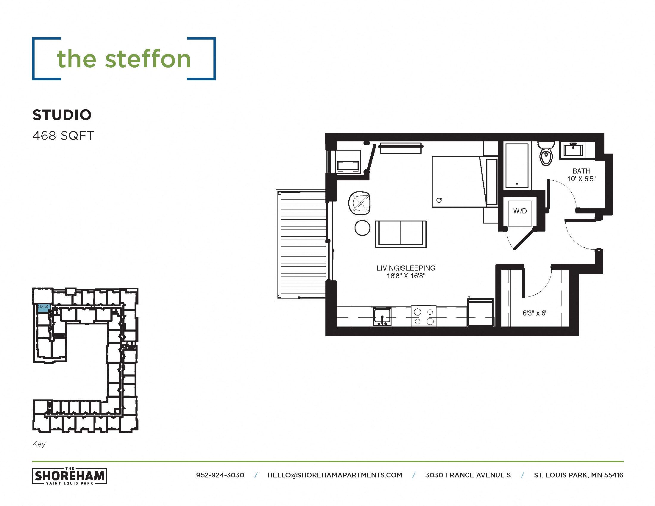 Floor plan for studio, 1 bath, 468 sqft